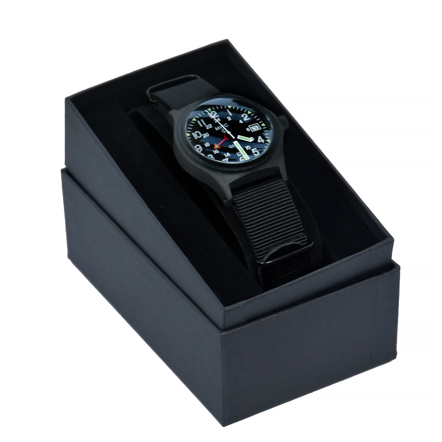 MWC GMT (Dual Time Zone) 100m Water resistant Military Watch in Black PVD Steel Case with Screw Crown