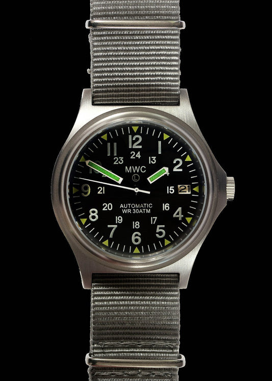 MWC G10 300m / 1000ft Water resistant Limited Edition Brushed Stainless Steel Automatic Military Watch with Sapphire Crystal on NATO Strap