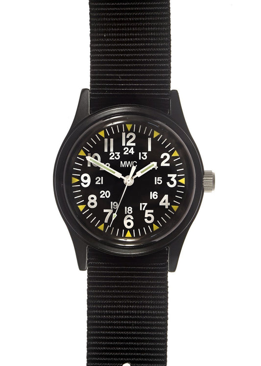 MWC Classic 1960s/70s Pattern Black Vietnam Watch on Matching Webbing Strap