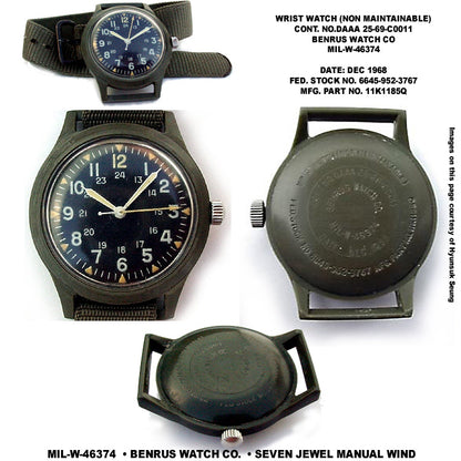 MWC Classic 1960s/70s Pattern Black Vietnam Watch on Matching Webbing Strap