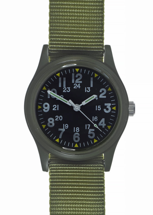 MWC Classic 1960s/70s Pattern Olive Vietnam Watch on Matching Webbing Strap