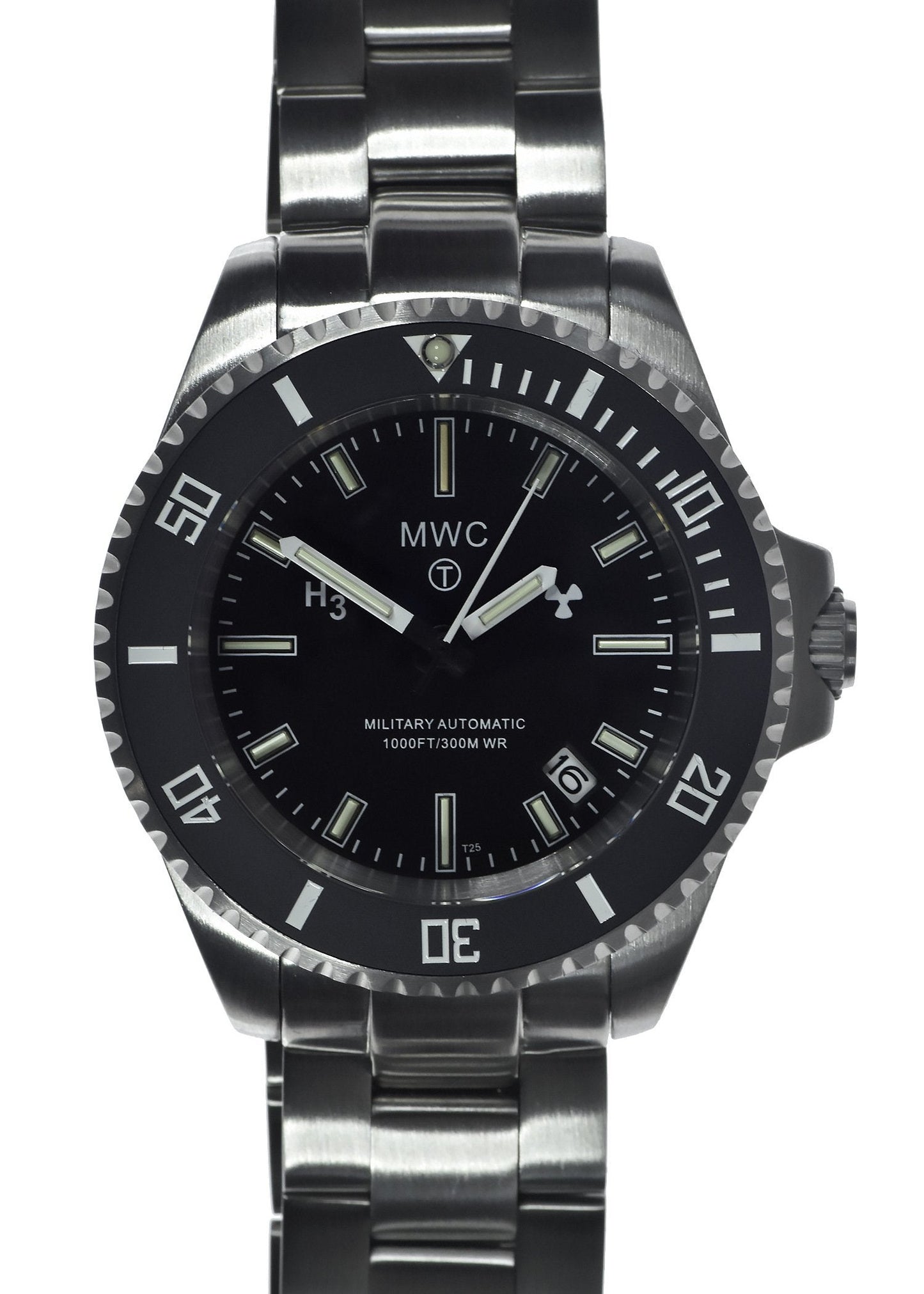 MWC 21 Jewel 300m Automatic Military Divers Watch on Bracelet with Tritium GTLS