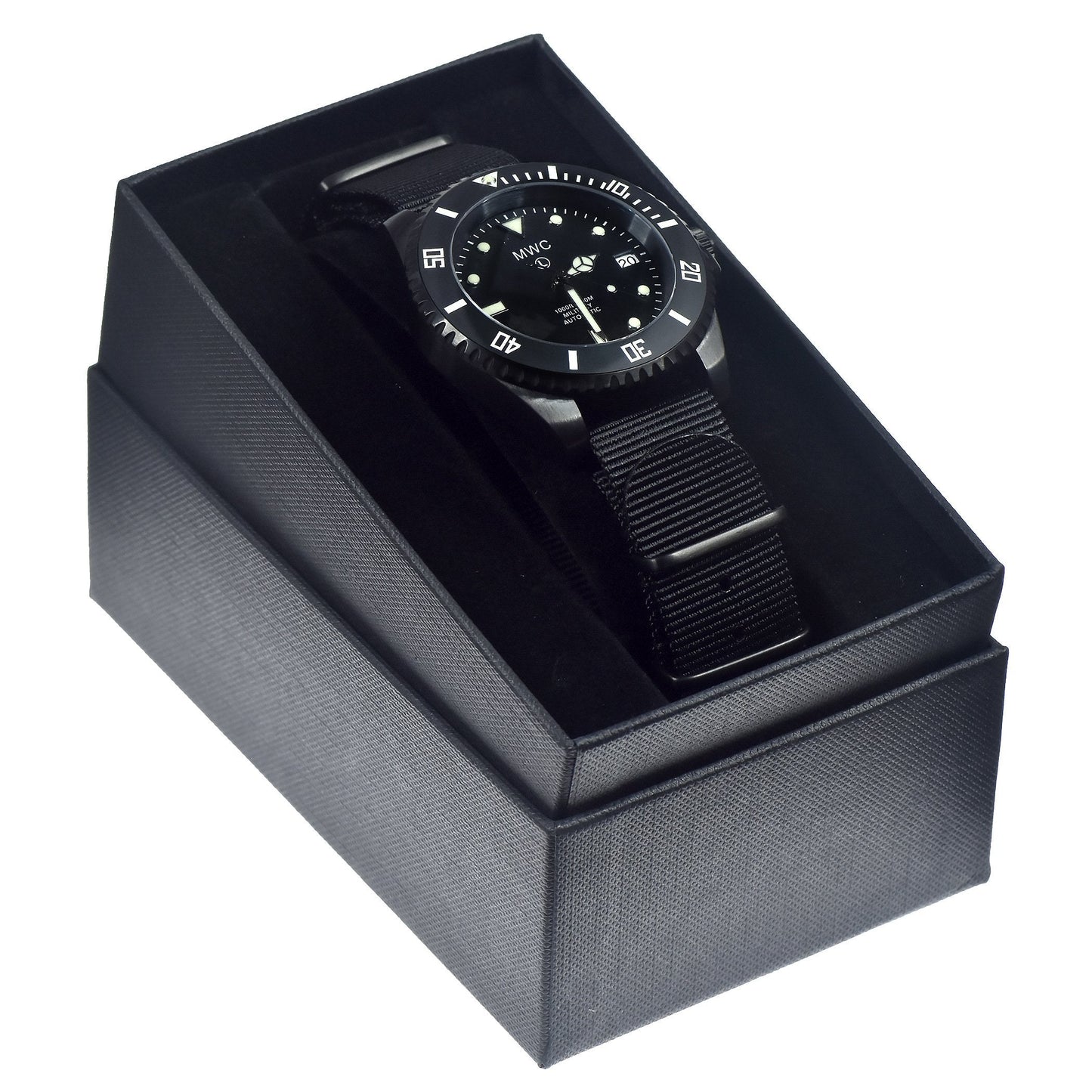 MWC 24 Jewel 300m Automatic Military Divers Watch in Black PVD Steel with Ceramic Bezel and Sapphire Crystal